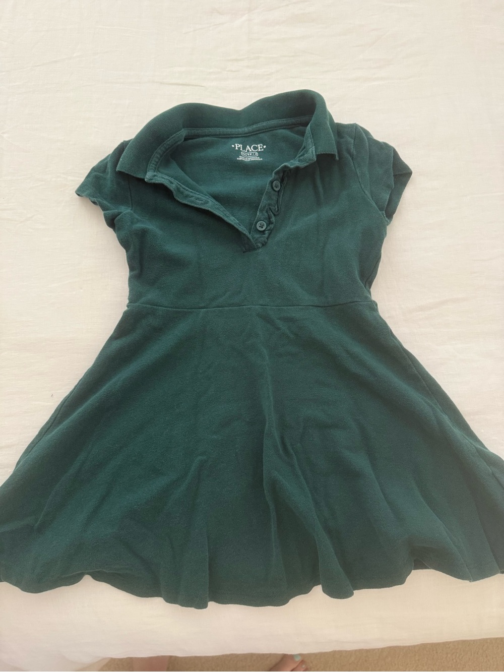 Place Dark Green Polo Skater Dress for Kids